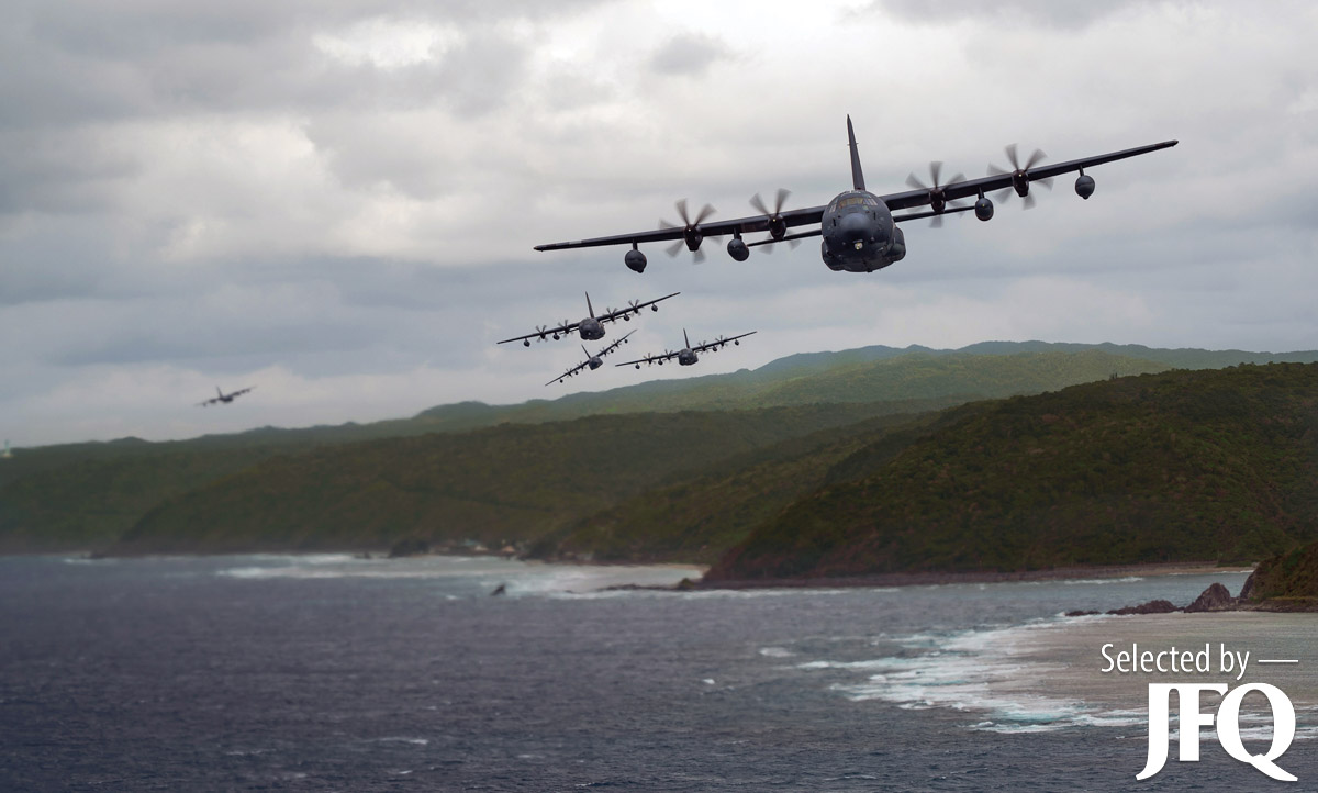 Formation of MC-130J Commando IIs deployed conduct “flight of the flock” off coast of Okinawa, Japan