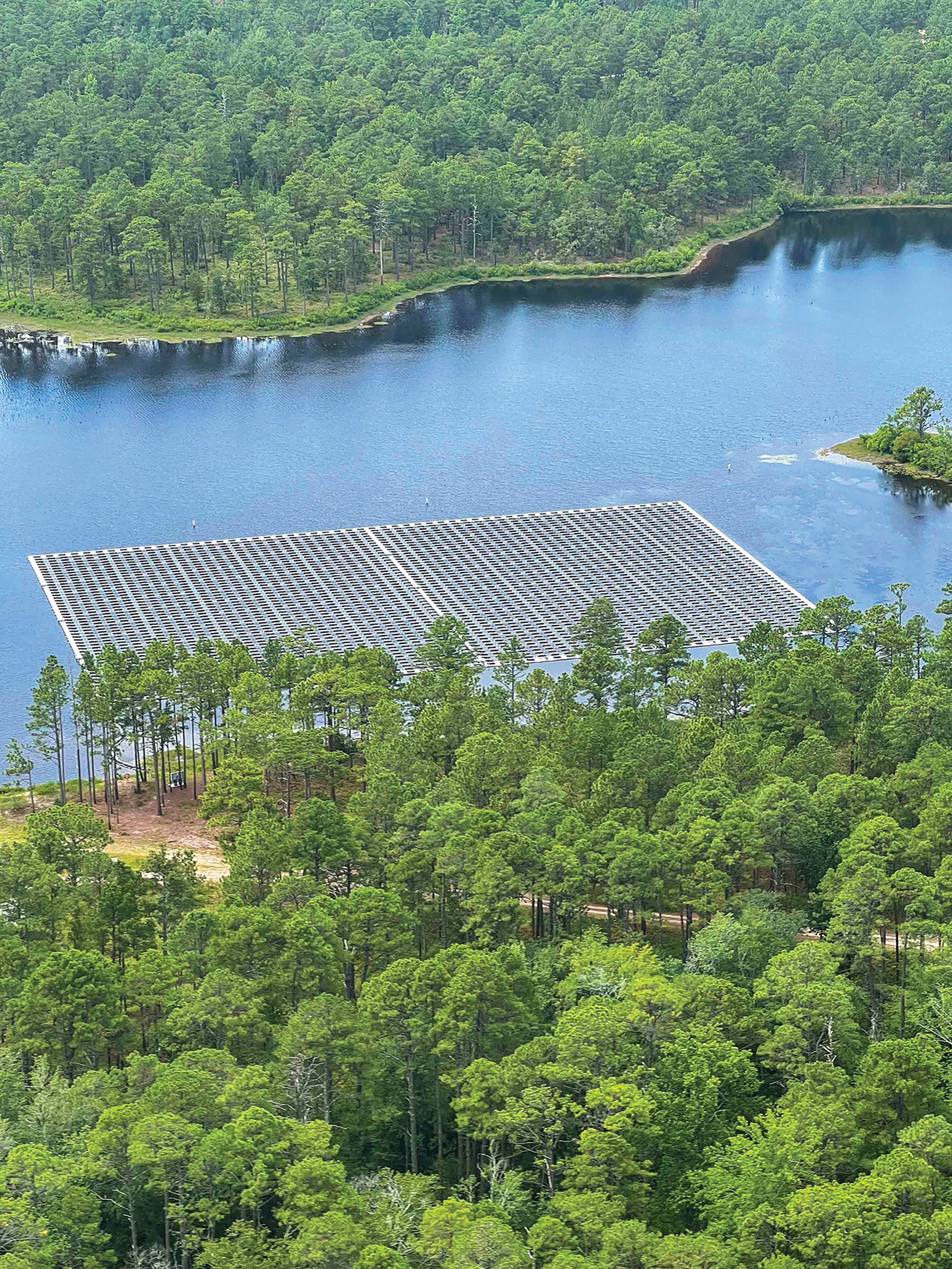 Floating solar microgrid on lake at nearby Camp Mackall provides clean energy to Fort Liberty