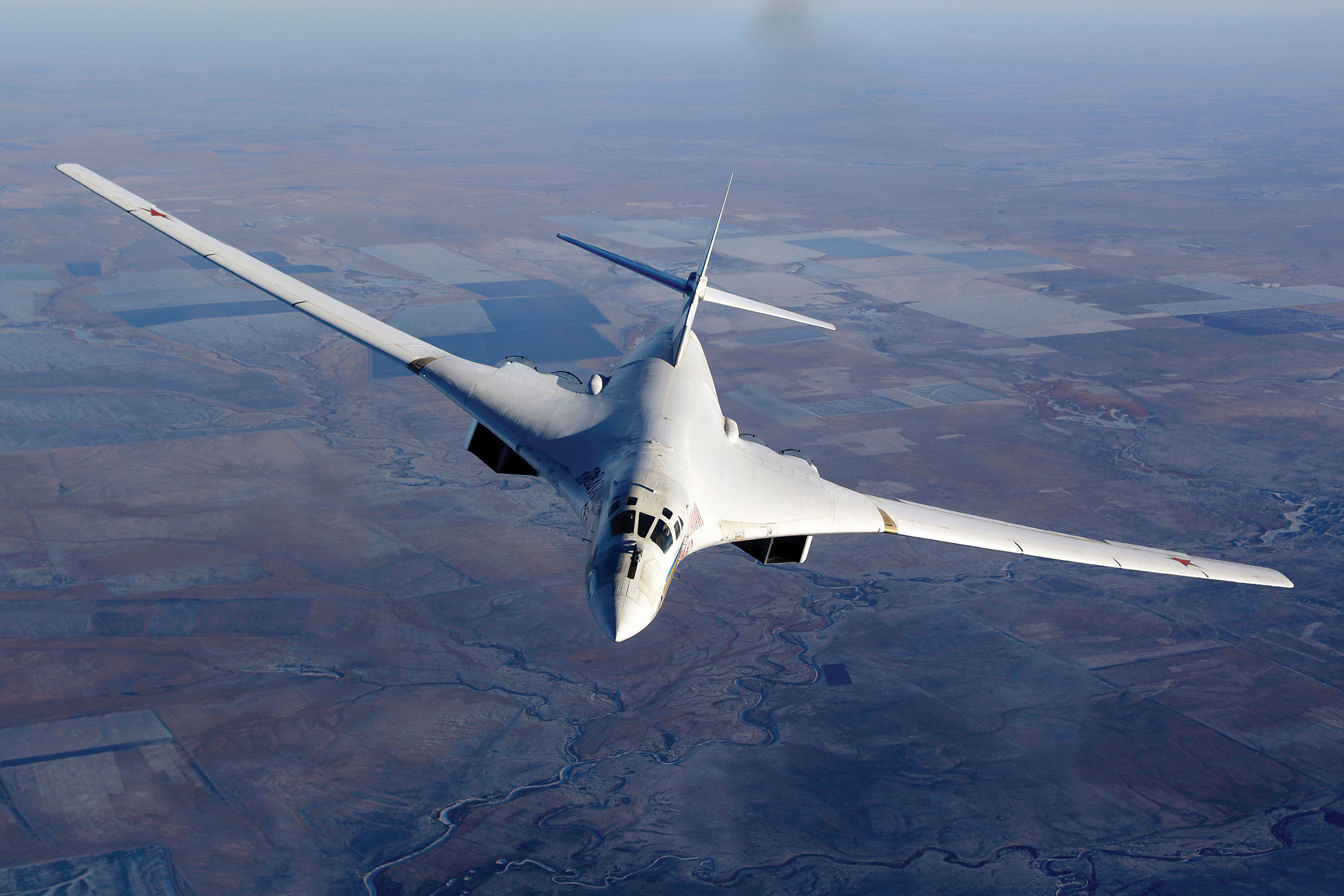 Tu-160M strategic bomber of Russian Air Force flying over Russia