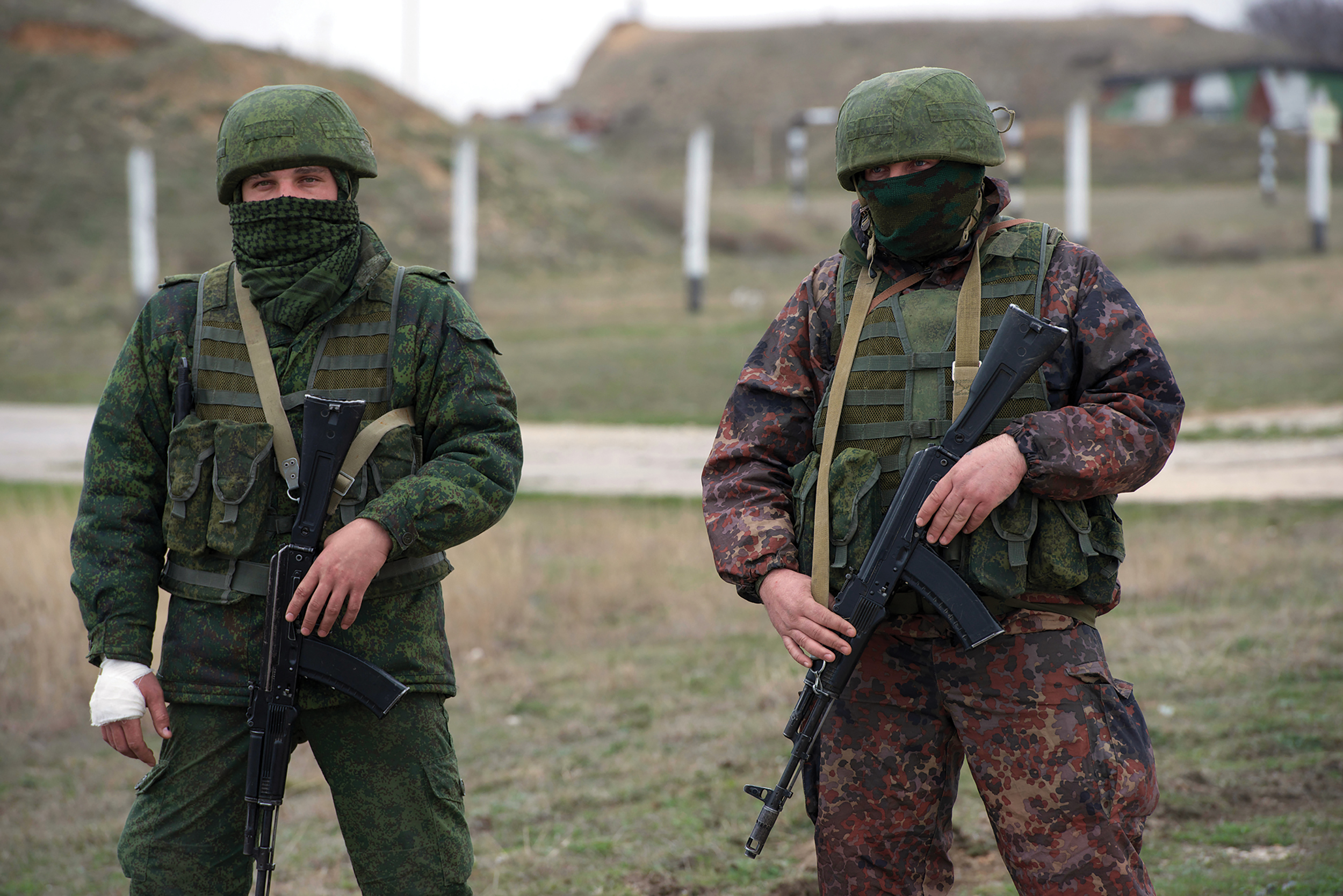 Russian soldiers with no insignia, at Belbek Airfield, as part of Russia’s annexation of Crimea, in 2014