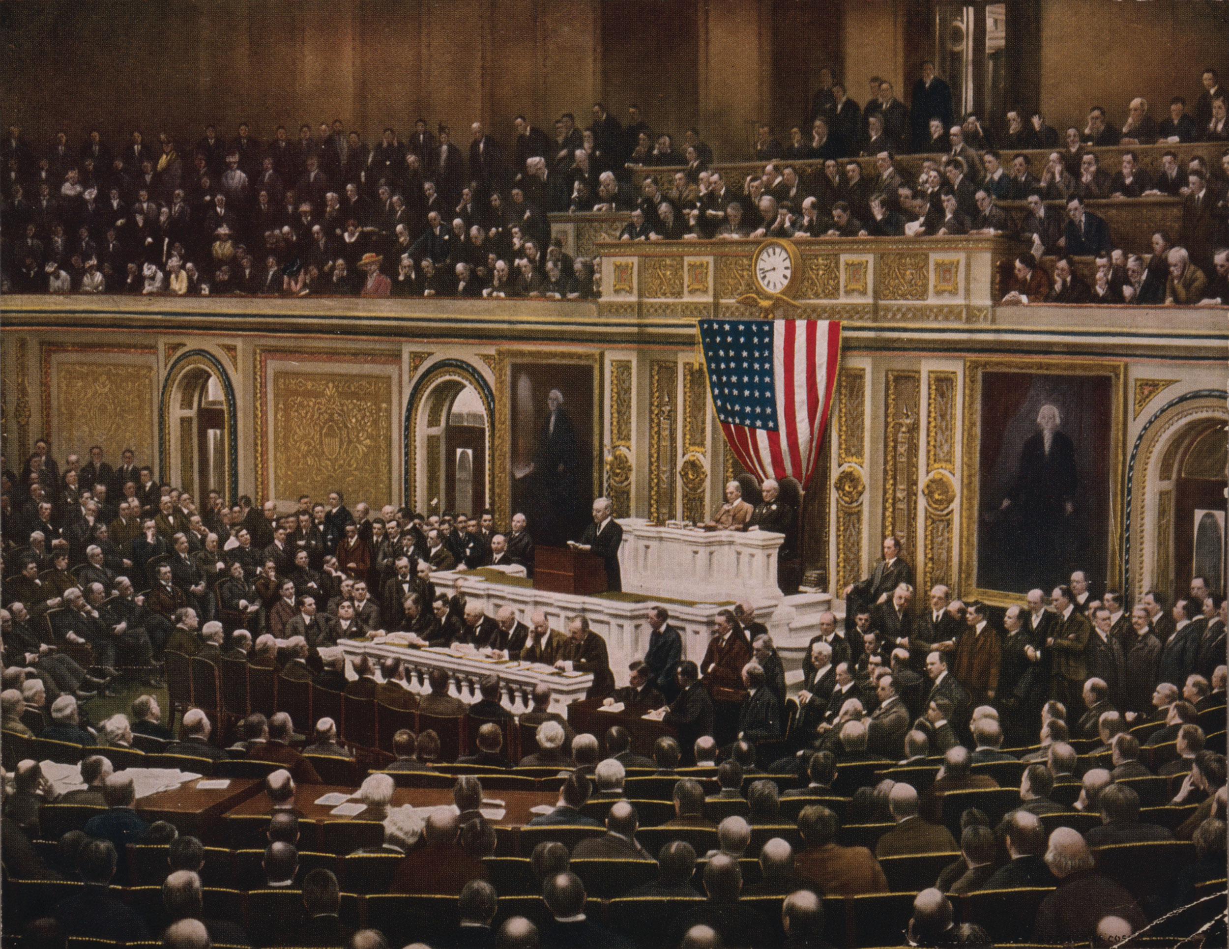 President Woodrow Wilson asks Congress to declare war on Germany