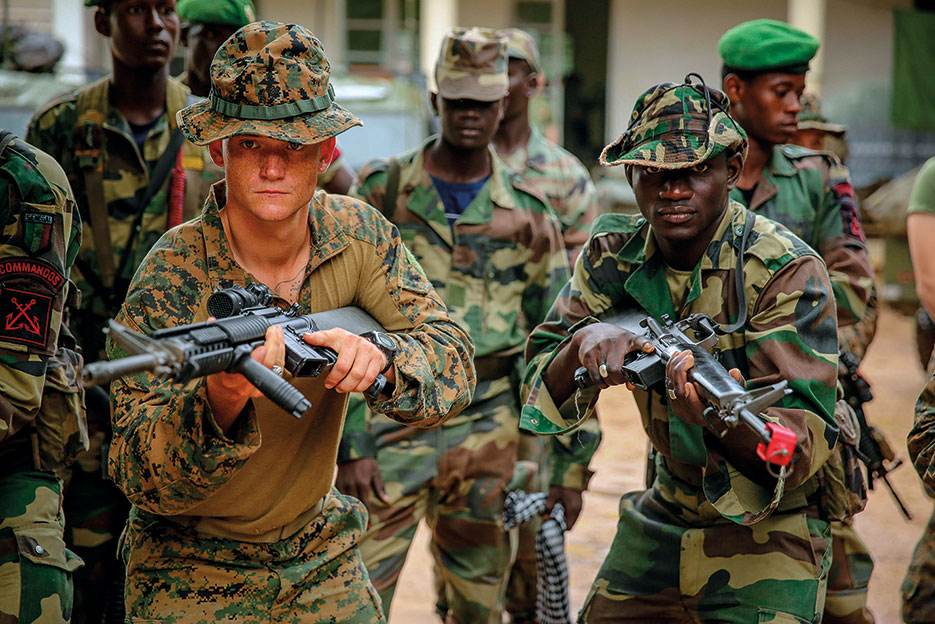 Senegalese marine commandos and U.S. Marines conduct martial arts training during Africa Partnership Station 13 (U.S. Marine Corps/Marco Mancha)
