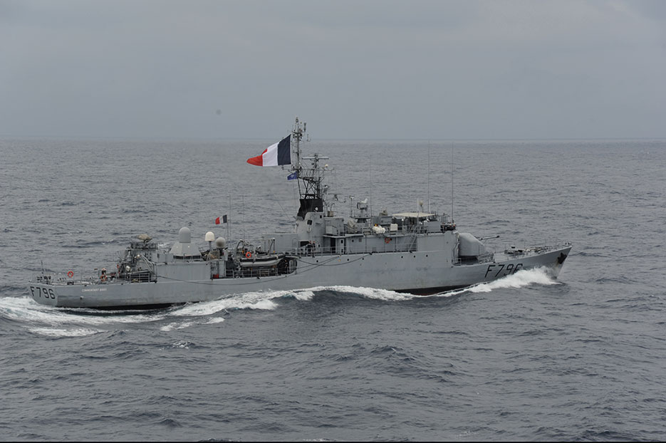 French corvette FS Commandant Birot, attached to NATO Maritime Task Force 455, operates in Mediterranean Sea during Operation Unified Protector (Italian Navy)