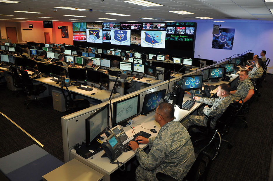 Airmen conduct cyber operations at Joint Base San Antonio–Lackland in support of command and control and network operations (U.S. Air Force/William Belcher)