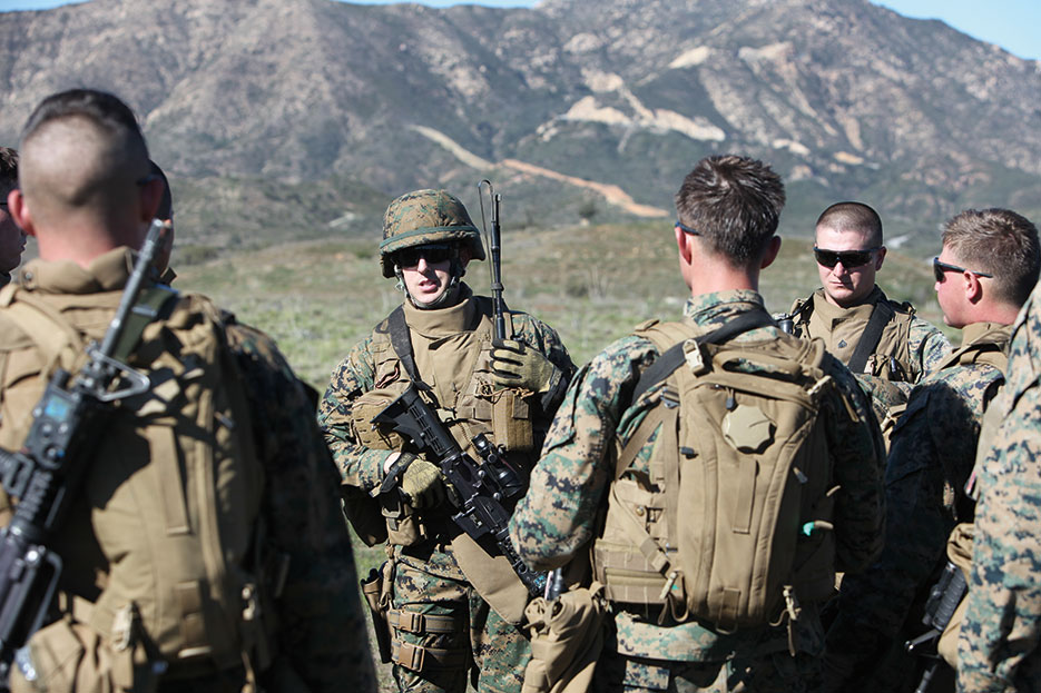 Marine lieutenant discusses movement under fire during exercise Iron Fist at Camp Pendleton, California (U.S. Marine Corps/Danny L. Shaffer)