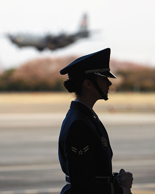 Airman 1st Class waits for moment to present Colors at Yokota Air Base, Japan (U.S. Air Force/Osakabe Yasuo)
