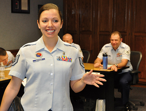 Technical Sergeant Liesbeth Watson, professional military education instructor at Airey NCO Academy, Tyndall Air Force Base (U.S. Air Force)