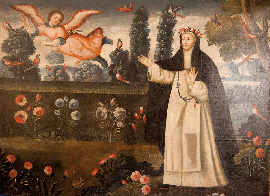 Repatriation ceremony including nine colonial paintings, monstrance, and four pre-Columbian objects marks return of collection of cultural property, art, and antiquities looted from Peru; pictured: Saint Rose of Lima painting (ICE/Paul Caffrey)