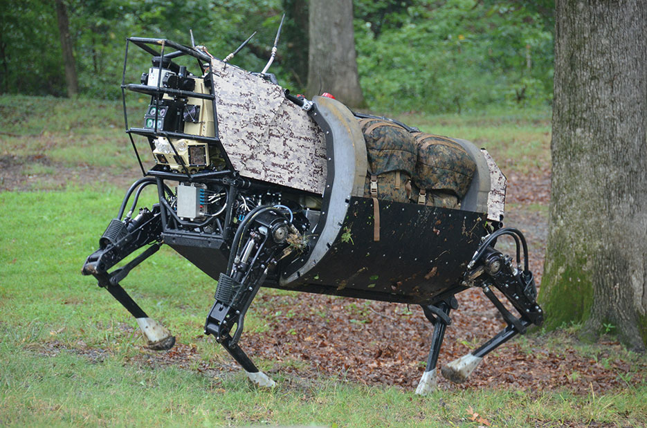 Legged Squad Support System (LS3) robots will go through same terrain as human squad without hindering mission (DARPA)