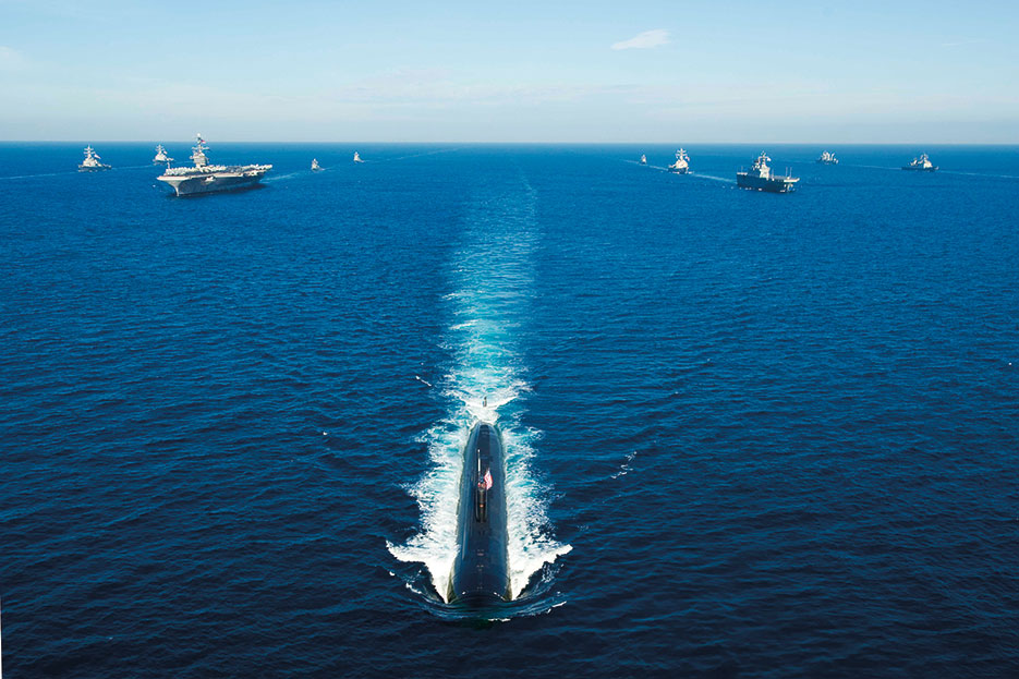 U.S. and Korean ships transit Pacific Ocean in 13-ship formation led by USS Tucson during exercise Invincible Spirit, July 2010 (U.S. Navy/Adam K. Thomas)