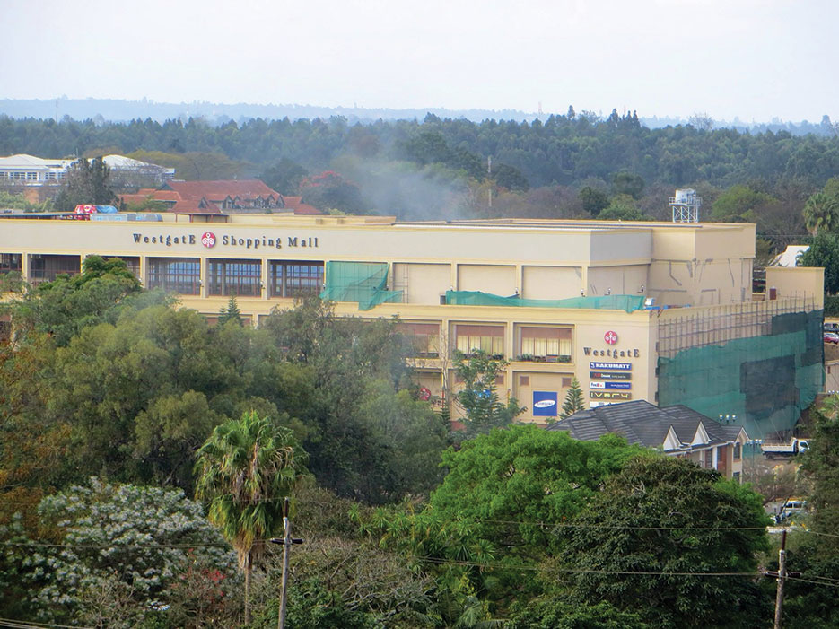 Smoke rises above Westgate Mall in Nairobi, September 23, 2013 (Anne Knight/Wikipedia)