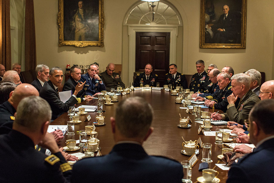President Obama and Vice President Biden hold meeting with combatant commanders and military leadership in Cabinet Room, November 12, 2013 (White House/Pete Souza)