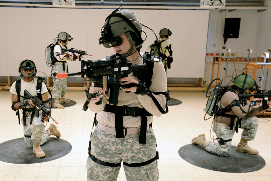 Soldiers training with first fully immersive virtual simulation for infantry at 7th Army Joint Multinational Training Command in Grafenwoehr, Germany, December 2013 (U.S. Army/Markus Rauchenberger)
