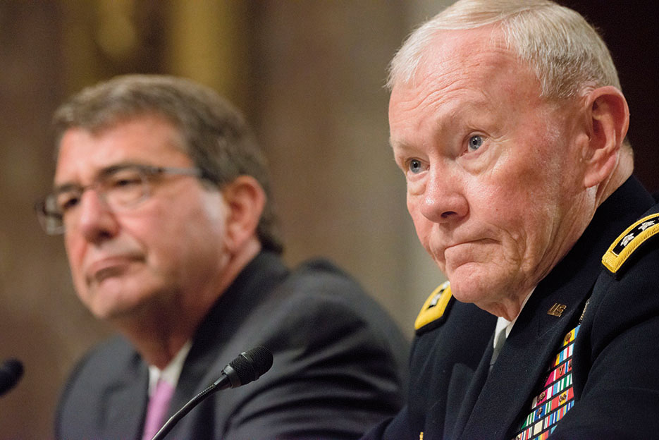 General Dempsey joins Secretary Carter for testimony before U.S. Senate Committee on Armed Services hearing discussing Counter-ISIL strategy, July 2015 (U.S. Army/Sean K. Harp)