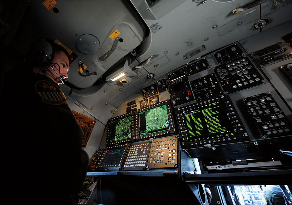 Airman checks diagnostic information after applying three different upgrades that give pilots more situational awareness data in user-friendly formats (U.S. Air Force/Alexander Guerrero)