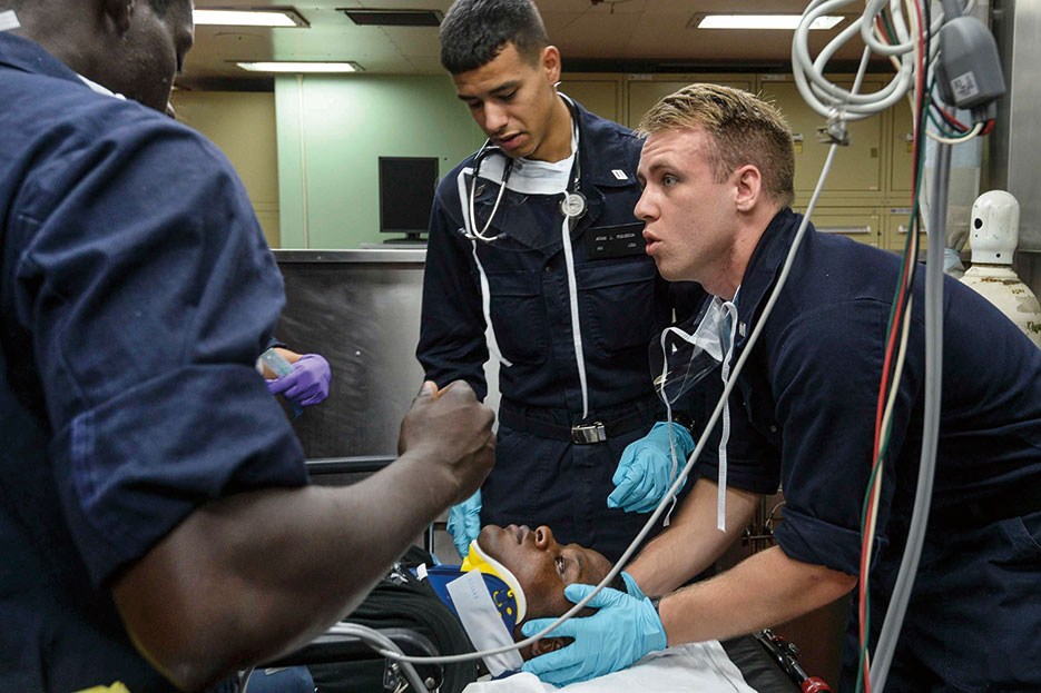 USNS Mercy Servicemembers conduct mass casualty drill during Pacific Partnership 2015, July 16, 2015 (U.S. Navy/Mayra A. Conde)