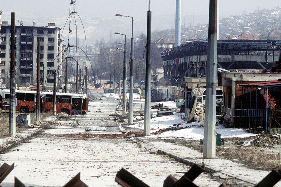 View of downtown Grbavica, a neighborhood in Sarajevo, March 1996 (Stacey Wyzkowski)