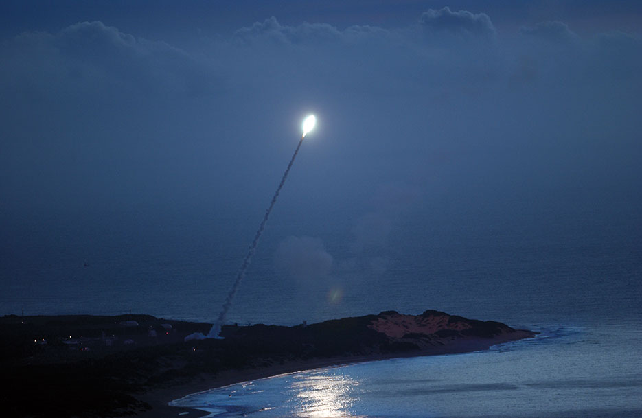 Standard Missile-3 is launched from Pearl Harbor–based Aegis cruiser USS Lake Erie enroute to intercept as part of Missile Defense Agency test of sea-based capability under development, yet tactically certified and deployed with U.S. Navy, November 2007 (U.S. Navy)