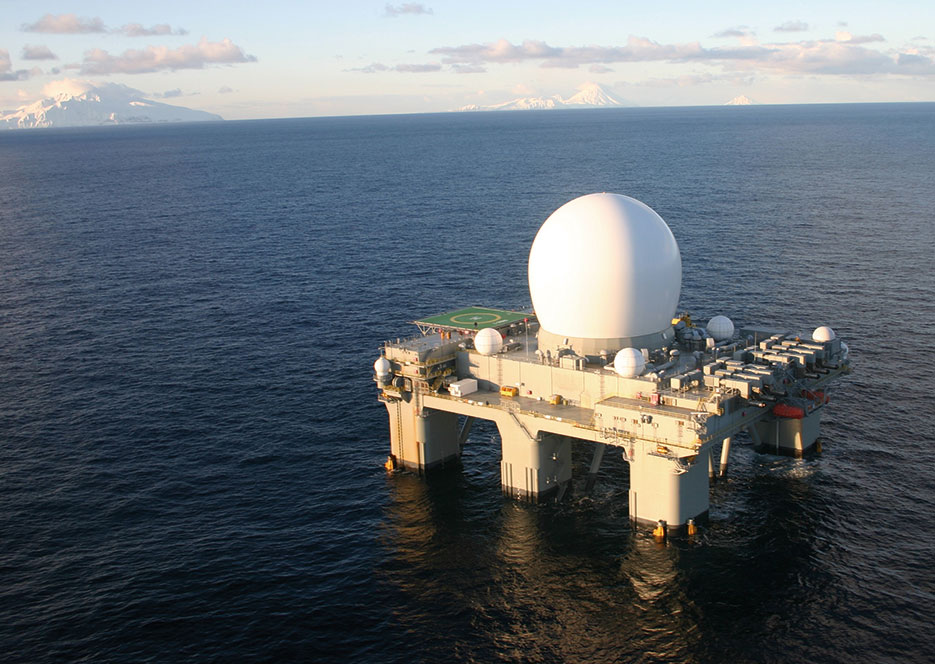Sea-Based X-Band radar successfully traveled from Pearl Harbor, Hawaii, to waters off Aleutian Island chain of Alaska, February 2007 (Missile Defense Agency)