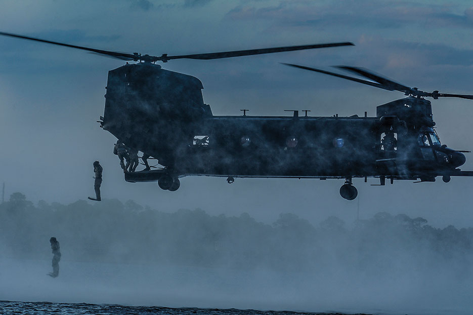 Airmen assigned to 23rd Special Tactics Squadron at Hurlburt Field, Florida, use MH-47 Chinook to conduct overt and covert infiltration, exfiltration, air assault, resupply and sling-load operations in wide range of environmental conditions (U.S. Air Force/Christopher Callaway)