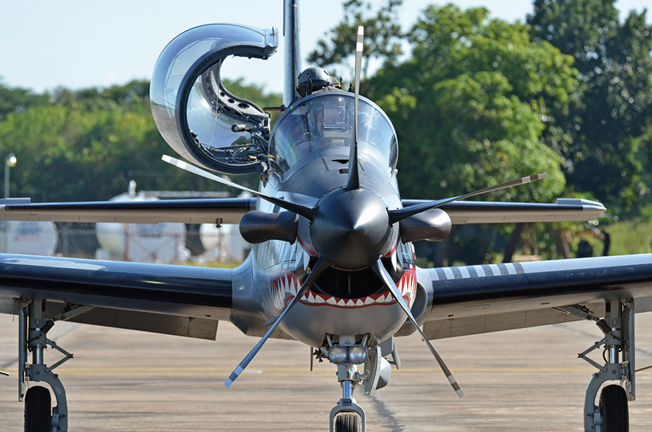 Dominican Republic air force A-29 Super Tucano participates in initiative between U.S., Colombian, and Dominican Republic air forces on procedures to detect, track, and intercept illegal drugs (U.S. Air Force/Justin Brockhoff)