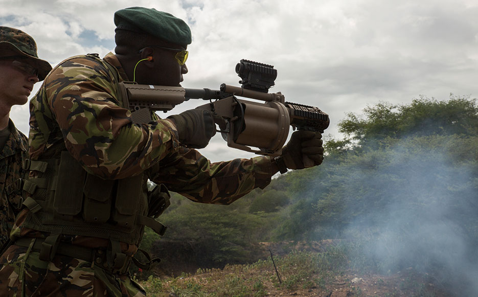 Servicemember from Barbados participates in Exercise Tradewinds 2016, at Twickenham Park Gallery Range, Jamaica, June 24, 2016 (U.S. Marine Corps/Justin T. Updegraff)