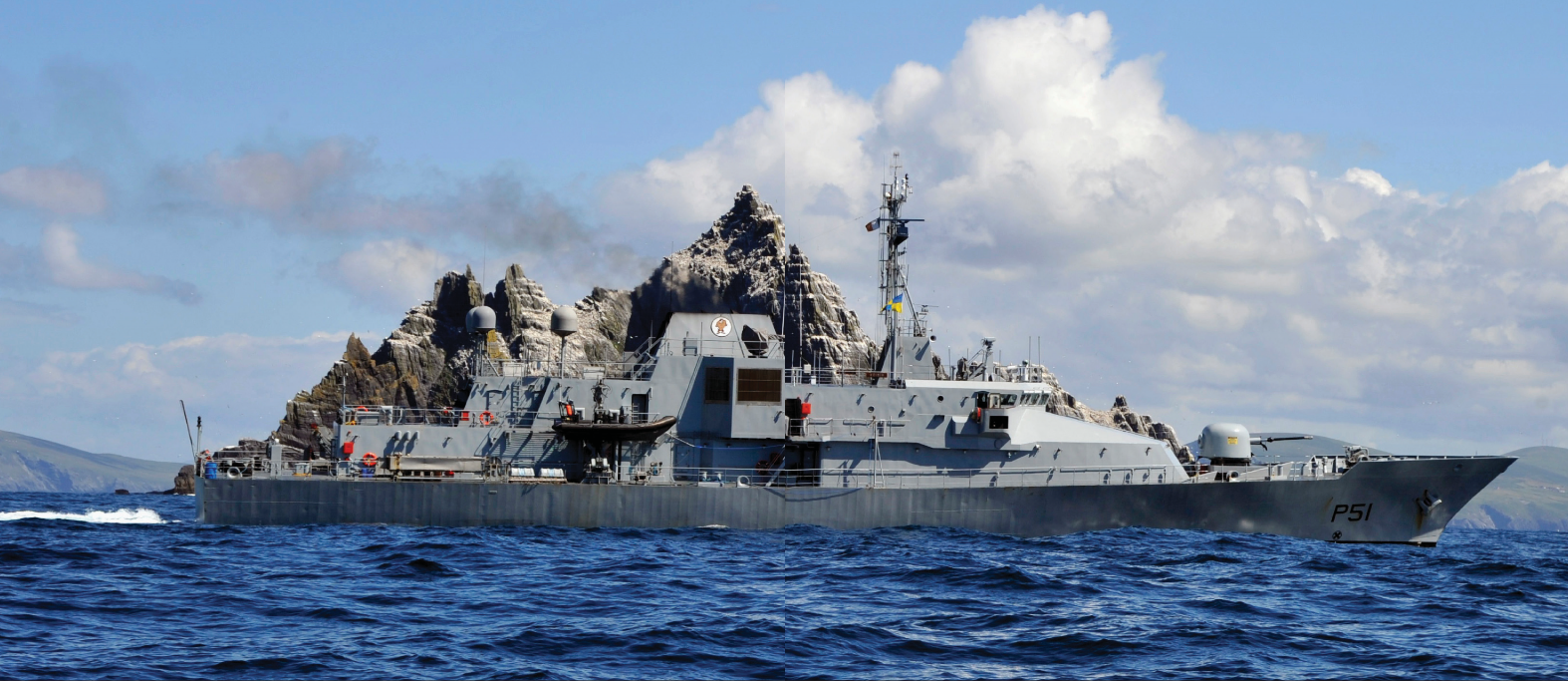 LÉ Niamh passes Skellig Islands, Ireland, on patrol,August 7, 2013 (Courtesy Irish Defence Forces)