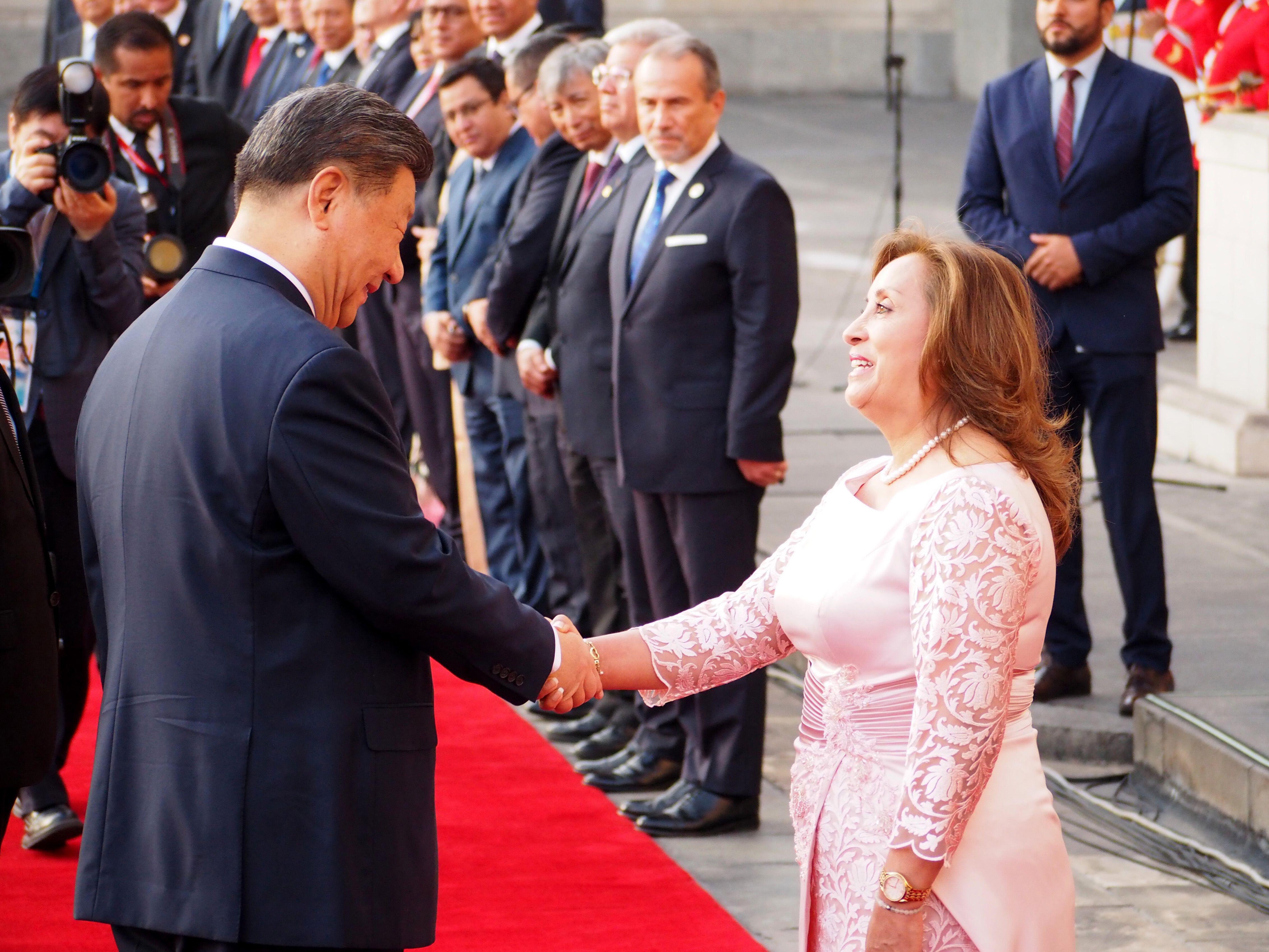 During Asia-Pacific Economic Cooperation Peru 2024 Forum, China’s President Xi Jinping meets with Peru’s President Dina Boluarte in Lima to strengthen their strategic partnership and celebrate inauguration of Chancay megaport, November 14, 2024 (Fotoholica Press Agency/Alamy Live News)