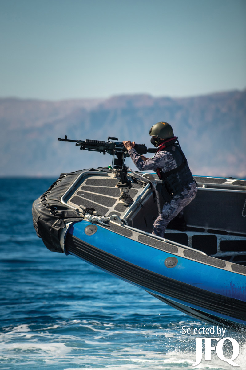 Member of Royal Jordanian Navy conducts counter–illegal fishing training aboard patrol craft in Gulf of Aqaba