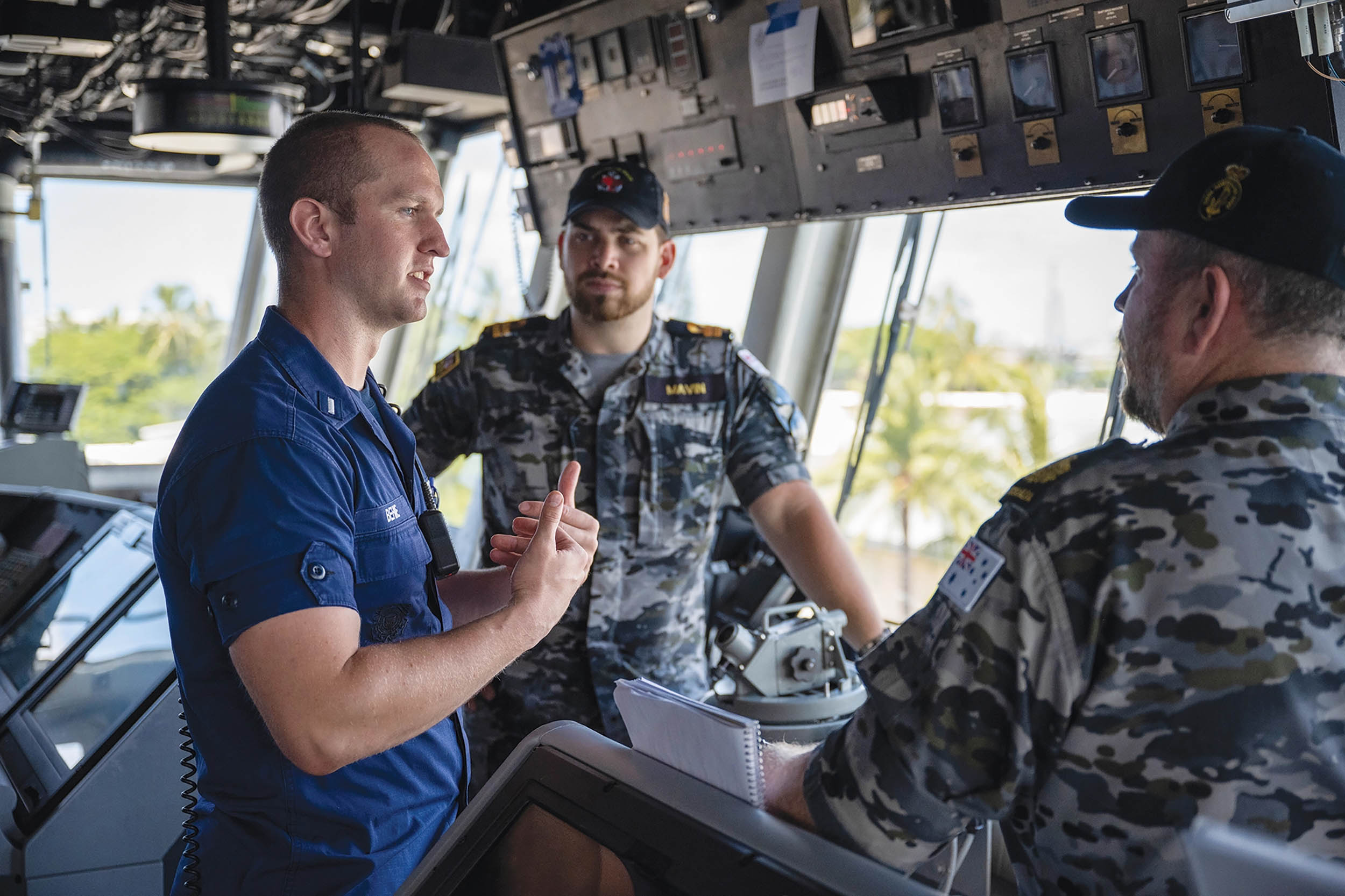 Assistant operations officer talks about Coast Guard missions during visit to Midgett in Honolulu, Hawaii