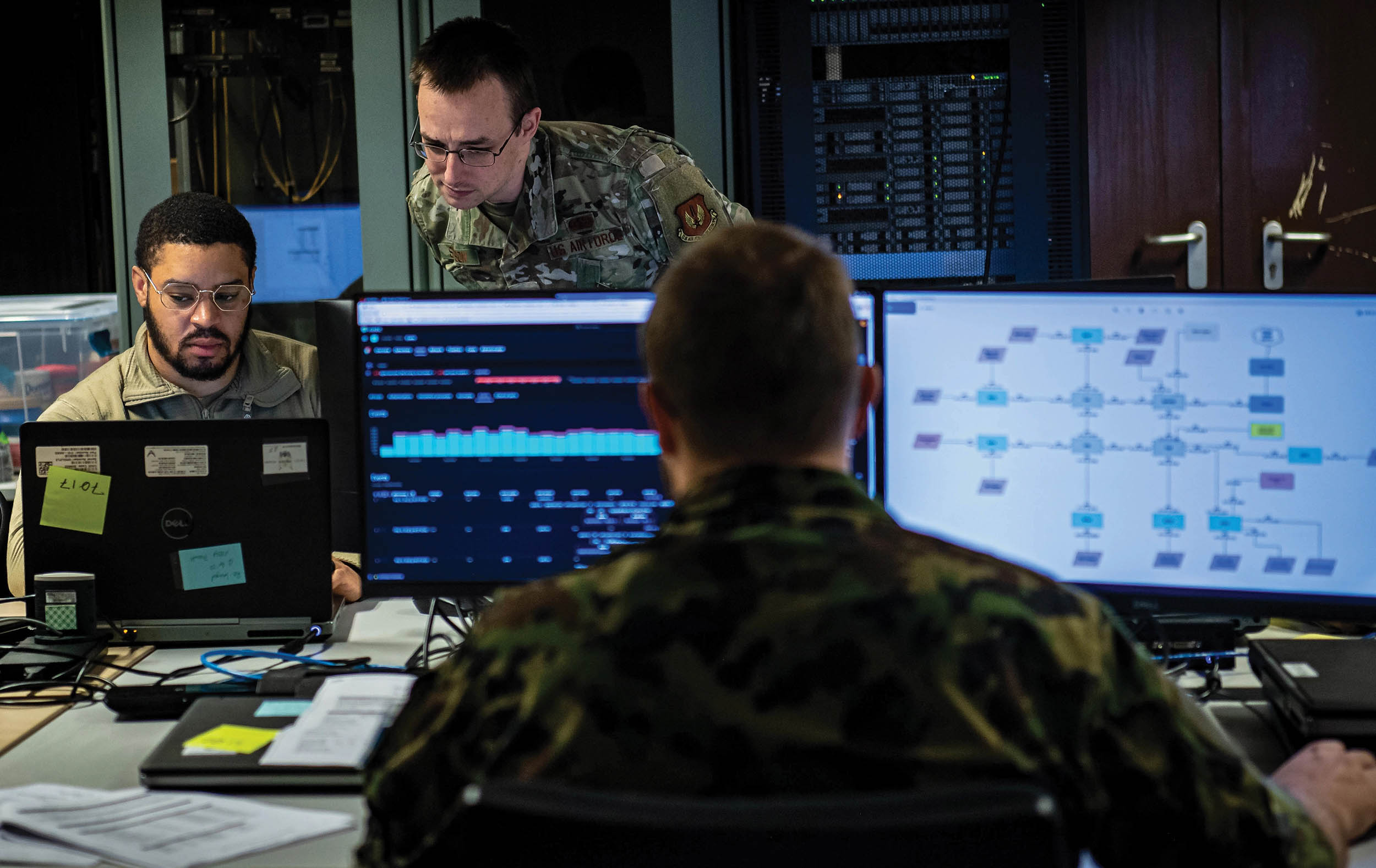 Participants analyze metadata to identify any suspicious activity on network during 2-week cyber exercise Tacet Venari, at Ramstein Air Base, Germany, May 12, 2022 (U.S. Air Force/Jared Lovett)