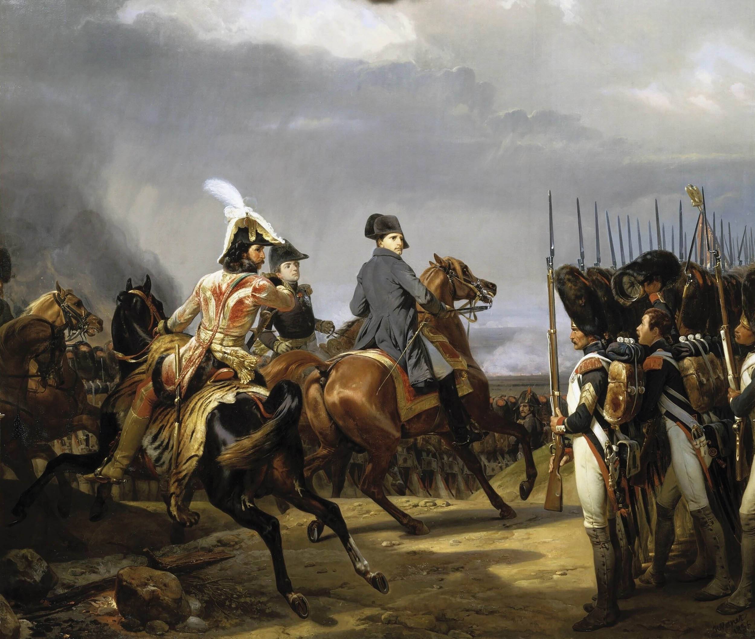 The Battle of Jena, October 14, 1806, by Horace Vernet, 1836, oil on canvas, depicts Napoleon reprimanding grenadier of Imperial Guard, who (according to legend) eagerly shouted for attack during Battle of Jena-Auerstedt (Palace of Versailles)