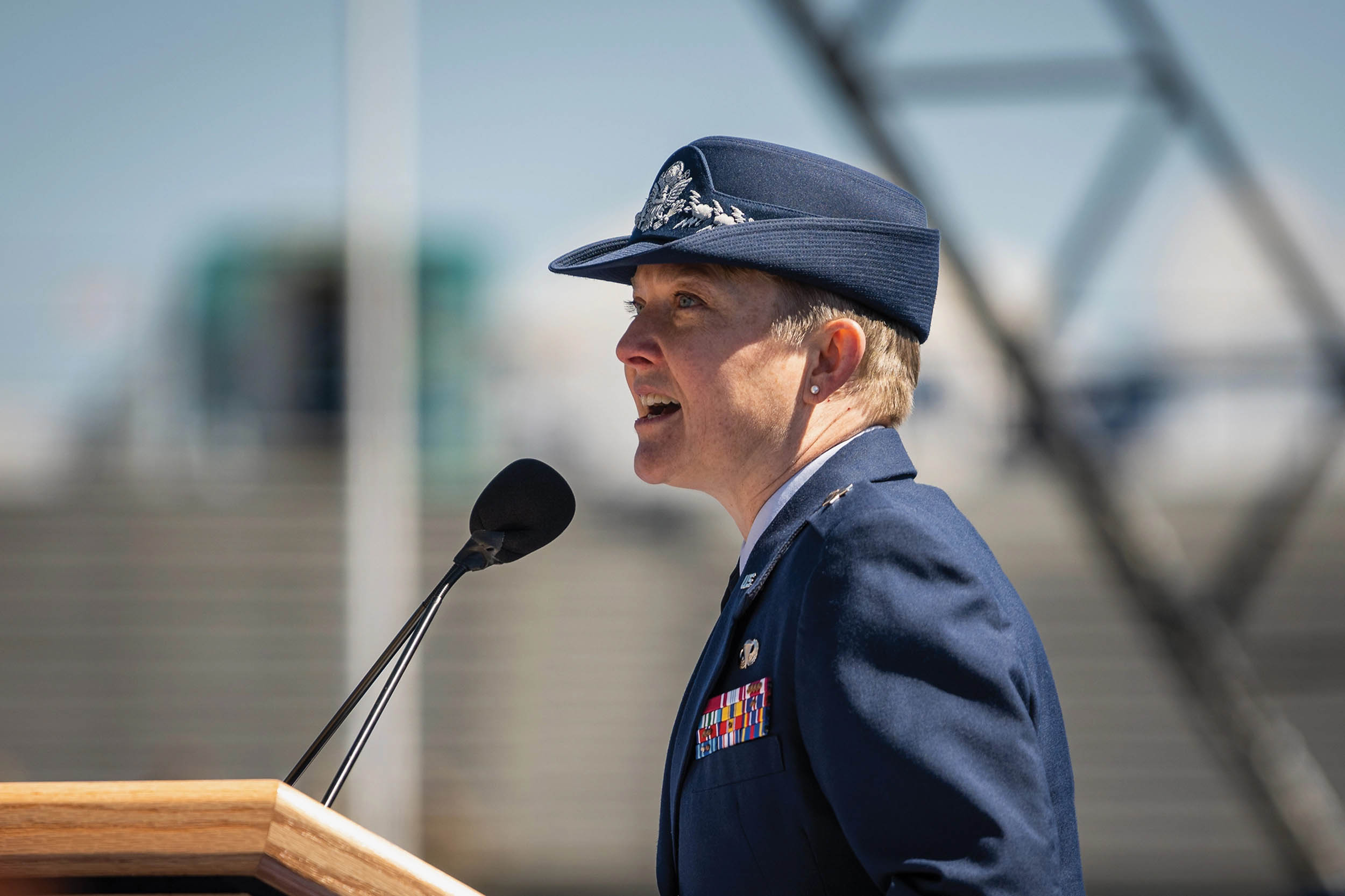 Brigadier General Linell A. Letendre, Dean of Faculty, delivers remarks to Class of 2022 at Graduation Ceremony at Air Force Academy, Colorado Springs, Colorado, May 25, 2022 (U.S. Air Force/Justin R. Pacheco)