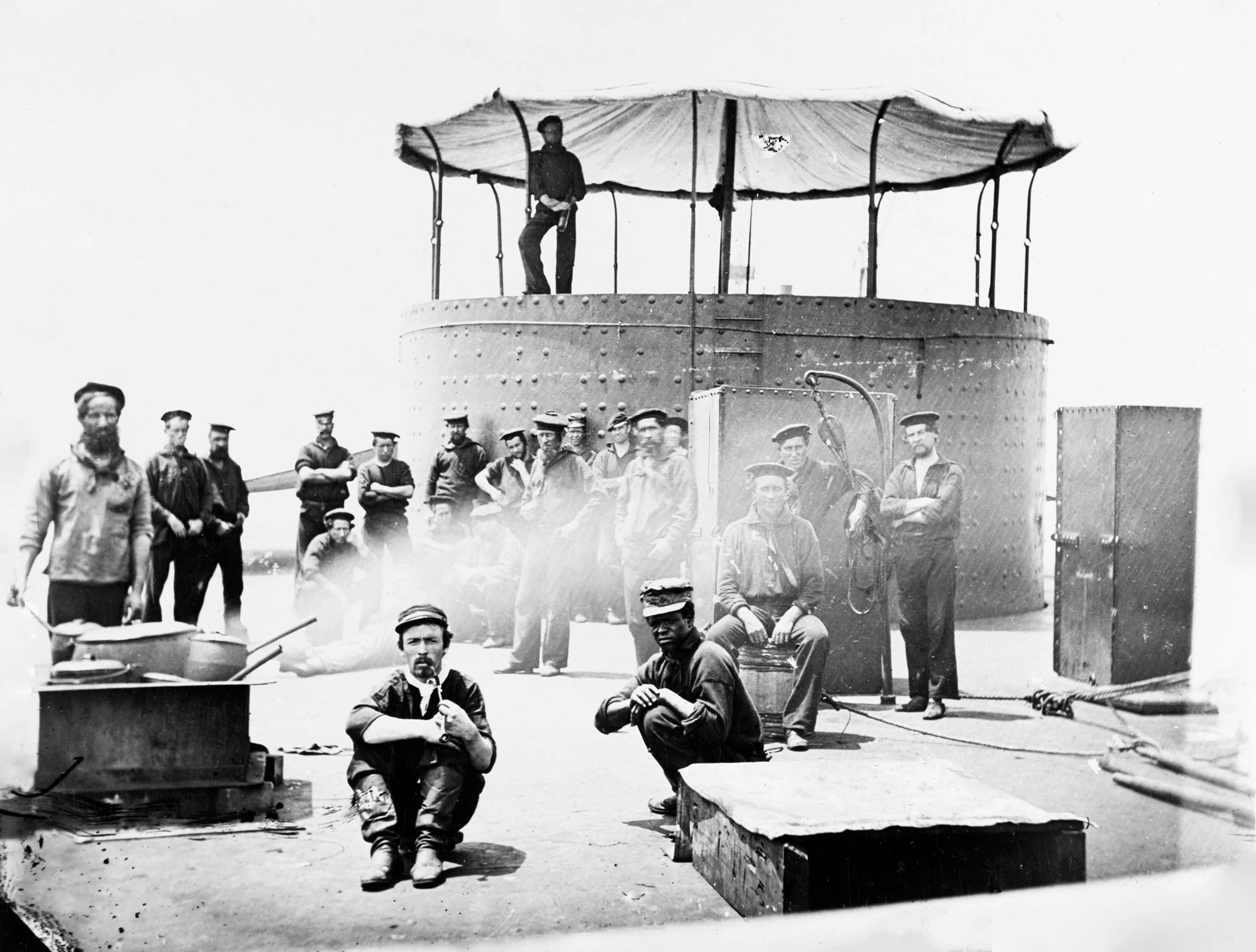 USS Monitor crewmembers cooking on deck, on James River in Virginia, July 9, 1862 (U.S. Navy/Courtesy Ronnie Bell