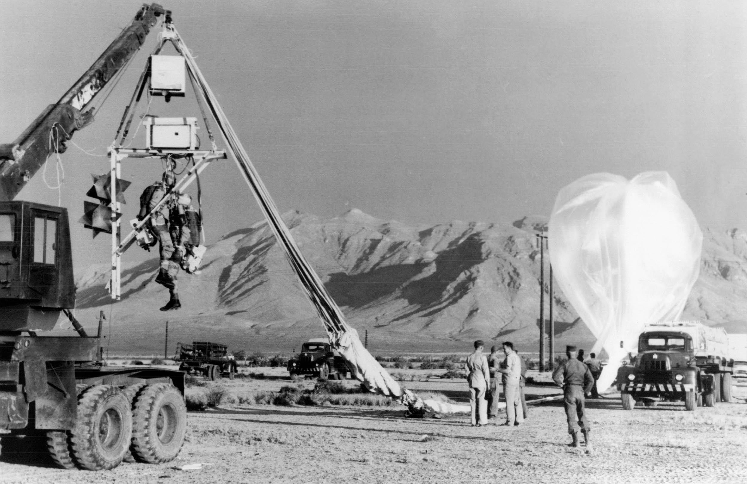 Project High Dive anthropomorphic dummy launch, White Sands Proving Ground, New Mexico, June 11, 1953 (DOD/Air Force Declassification Office)