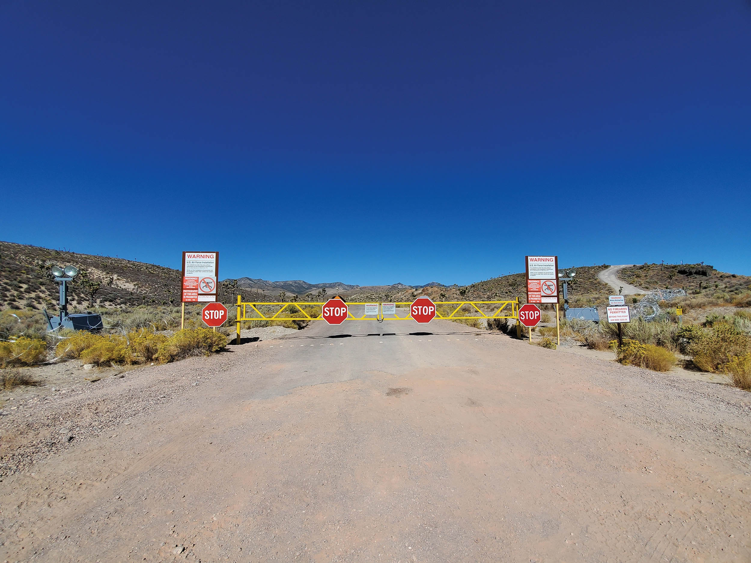 Main gate of Area 51, Air Force Nellis Testing Range, in Lincoln County, Nevada, September 22, 2019 (Courtesy David James Henry)