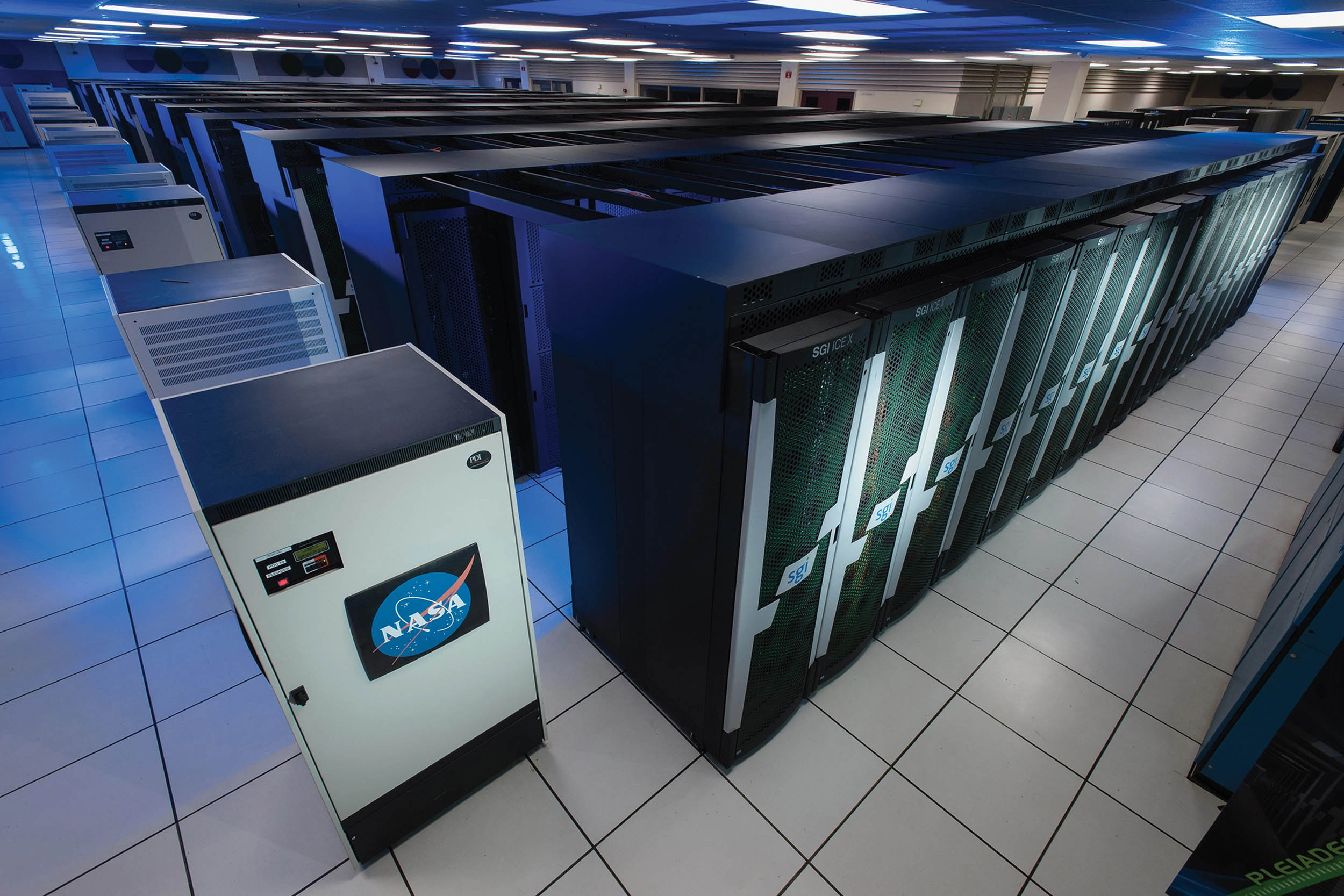 Pleiades supercomputer at NASA Ames is one of many supercomputers used to find limit of quantum supremacy, April 10, 2015 (NASA/Ames Research Center/Dominic Hart)
