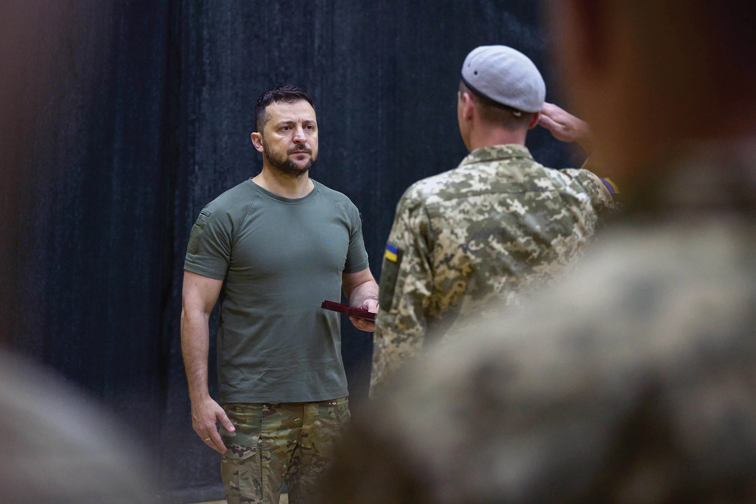 Ukrainian President Volodymyr Zelensky presents state medals to Ukrainian Special Operations Forces during ceremony, July 29, 2022, in Odesa, Ukraine (Ukrainian Presidential Press Office)