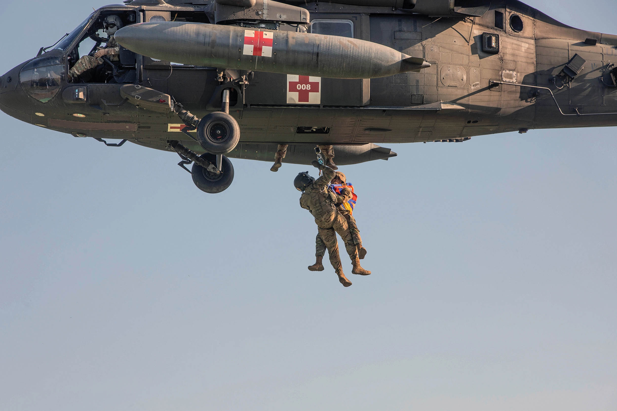 Army Soldiers from 16th Combat Aviation Brigade, 7th Infantry Division, conduct medical evacuation training during exercise Super Garuda Shield 2023, in Puslatpur, Indonesia, August 30, 2023 (U.S. Army/Wyatt Moore)