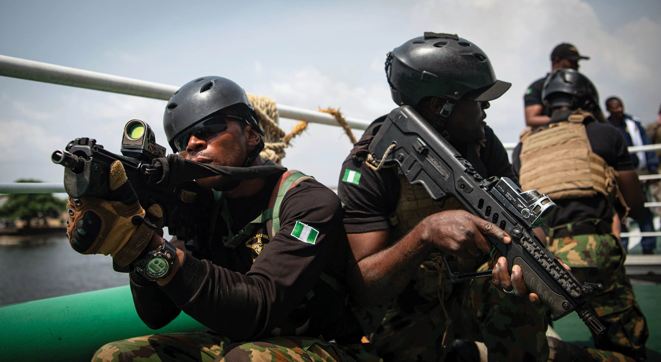 Nigerian navy and police force personnel conduct visit, board, search, and seizure training during exercise Obangame Express 2023, in Lagos,
Nigeria, January 25, 2023 (U.S. Navy/Andrea Rumple)