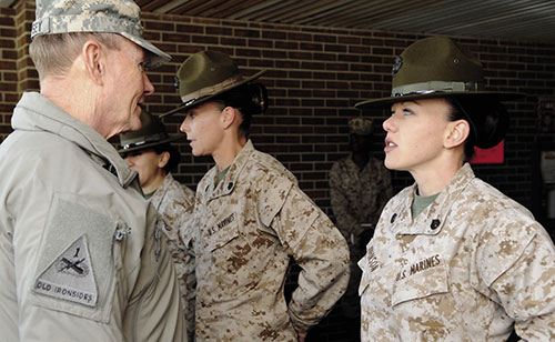General Dempsey talks with U.S. Marine Corps drill instructors at 4th Recruit Training Battalion, Parris Island (DOD/Charles Marsh)