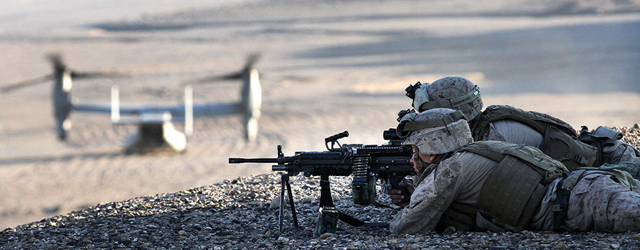 Marines provide security at landing zone near Boldak, Afghanistan, during Operation Pegasus II (U.S. Marine Corps/Austin Long)