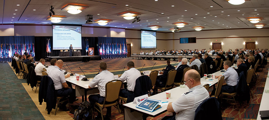 Air National Guard (ANG) chief of recruiting and retention discusses issues with National Guard senior leaders at ANG Senior Leadership Conference, which offers single forum for senior leaders and unit commanders to exchange ideas and provide field input on critical issues affecting ANG (National Guard/Marvin Preston)