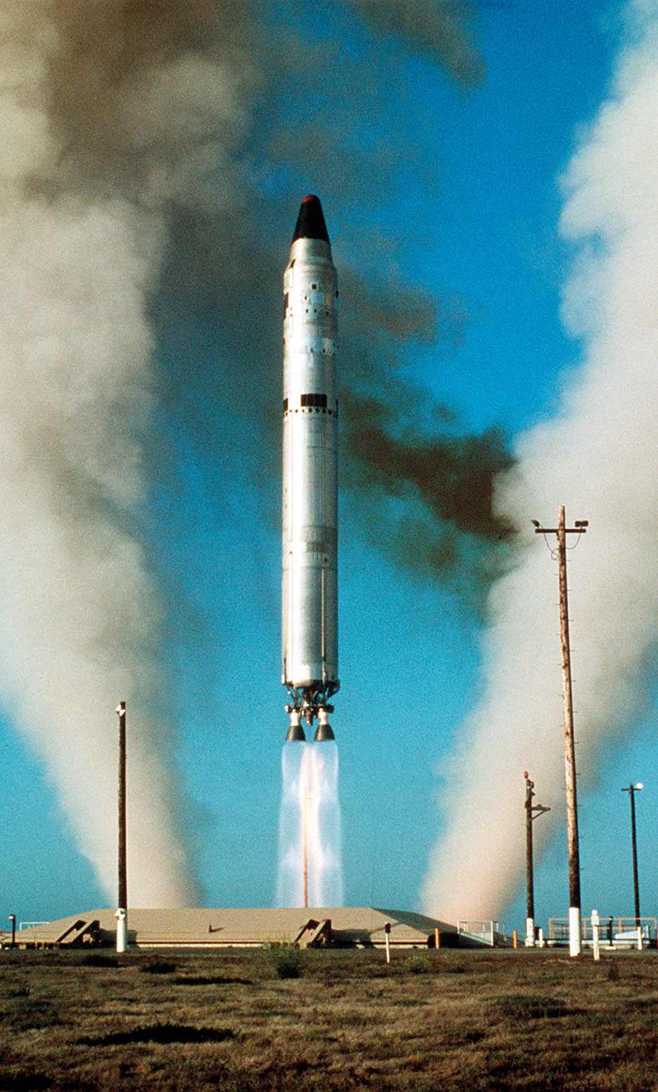 Test launch of LGM-25C Titan II ICBM from underground silo at Vandenberg Air Force Base during mid-1970s (U.S. Air Force)
