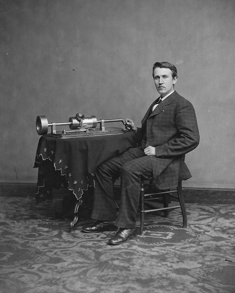 Thomas Edison in Washington, DC, April 1878, with his second phonograph (Library of Congress/Mathew Brady)