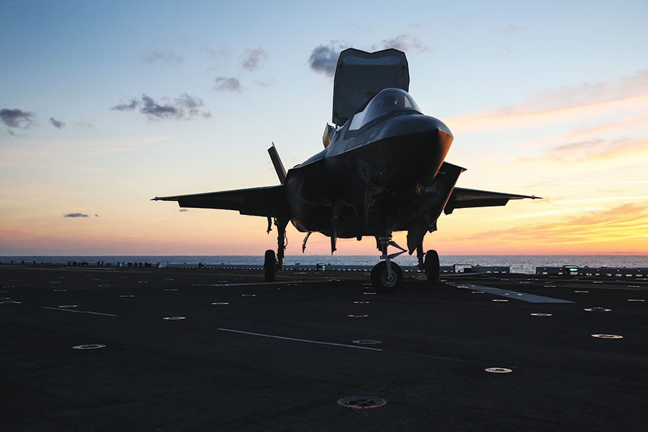 F-35B Lightning II Joint Strike Fighter taxis on flight deck of USS Wasp during night operations as part of Operational Testing 1 (U.S. Marine Corps/Anne K. Henry)