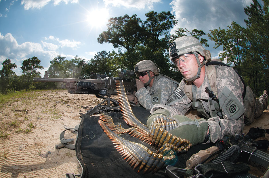 Soldiers provide covering fire for platoon during assault on enemy position during wargame exercise at Fort Bragg (U.S. Army/Michael J. MacLeod)
