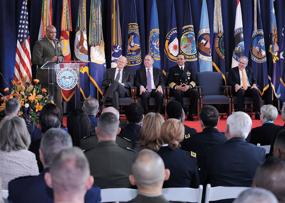 Lieutenant General Vincent Stewart, USMC, delivers inaugural address as director of Defense Intelligence Agency and commander of Joint Functional Component Command for Intelligence, Surveillance, and Reconnaissance, January 23, 2015 (Defense Intelligence Agency)
