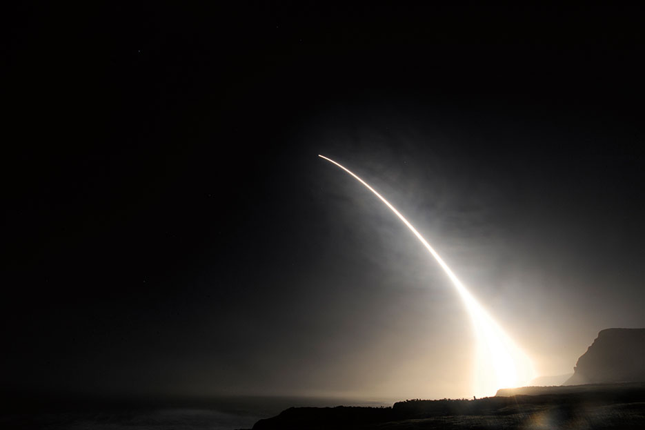 Unarmed Minuteman III intercontinental ballistic missile launches during operational test on February 20, 2016, Vandenberg Air Force Base (U.S. Air Force/Michael Peterson)