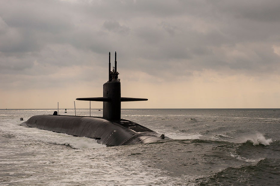 Ohio-class ballistic missile submarine USS Maryland transits St. Marys River, August 2012 (U.S. Navy/James Kimber)